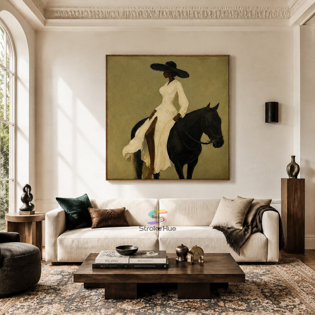 Ivory Hat Muse-Black Horse Painting