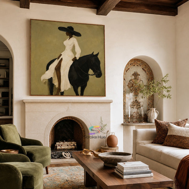 Ivory Hat Muse-Black Horse Painting