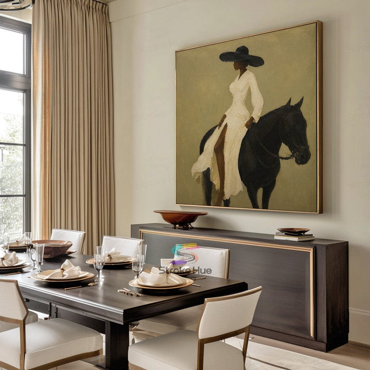 Ivory Hat Muse-Black Horse Painting