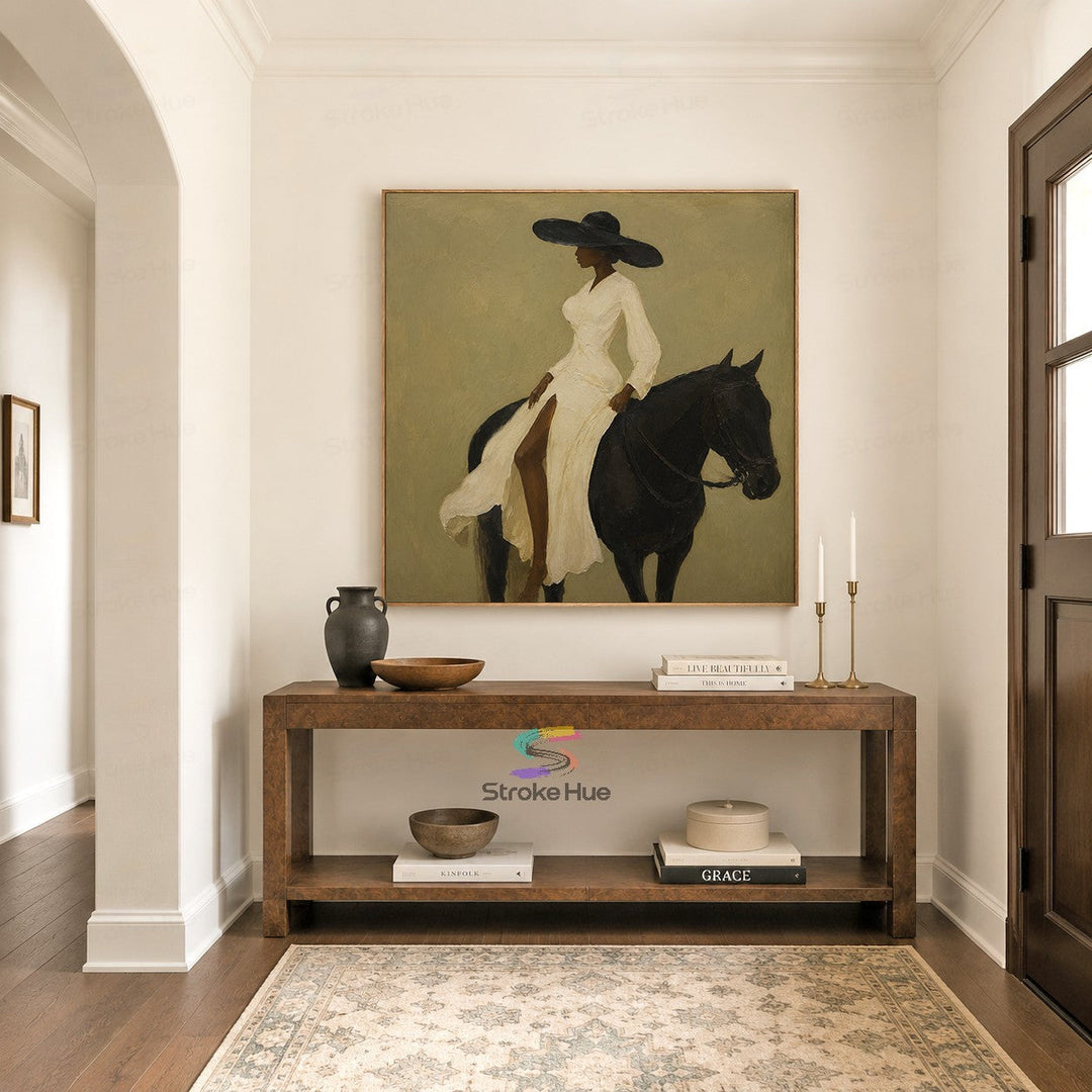 Ivory Hat Muse-Black Horse Painting