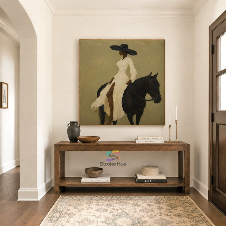 Ivory Hat Muse-Black Horse Painting