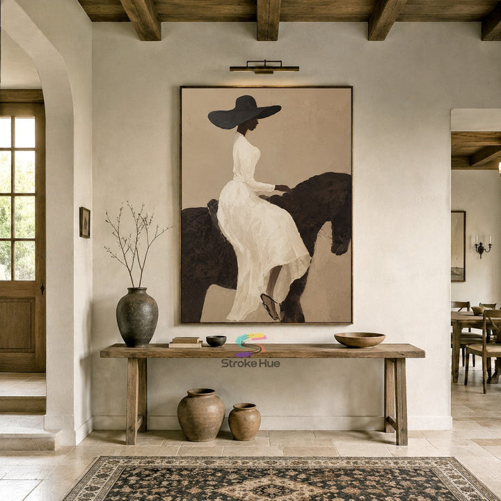 Ivory Veil Muse-Black Horse Painting