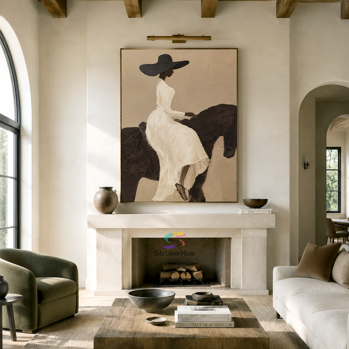 Ivory Veil Muse-Black Horse Painting