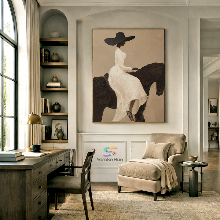 Ivory Veil Muse-Black Horse Painting