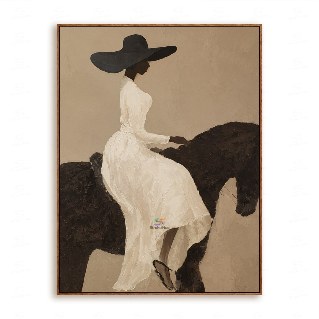 Ivory Veil Muse-Black Horse Painting
