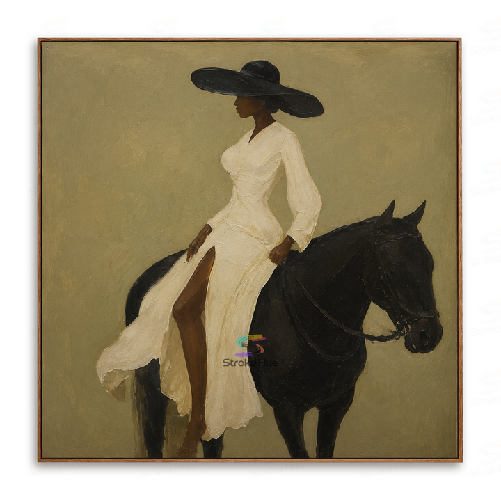 Ivory Hat Muse-Black Horse Painting