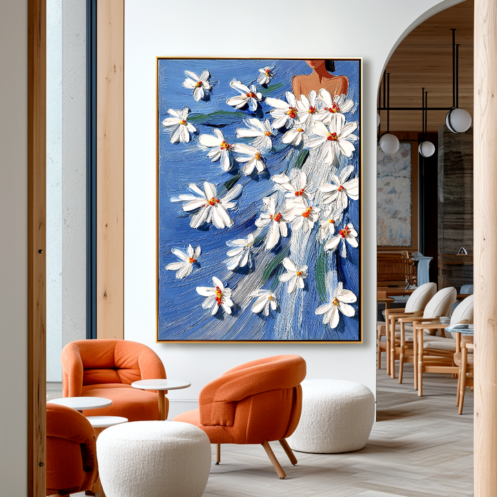 Blue Daisy Muse-Textured Figurative Painting