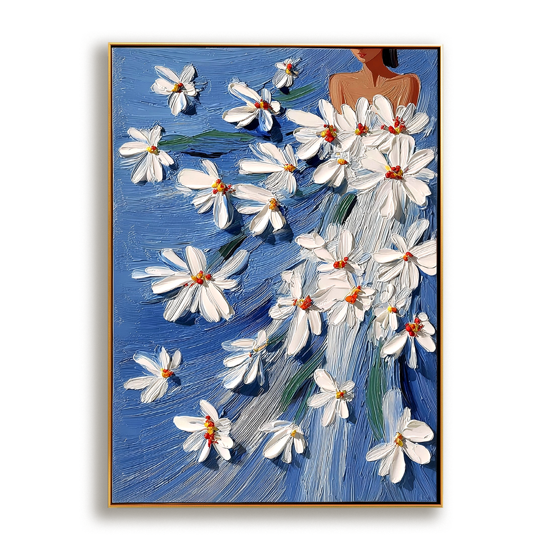 Blue Daisy Muse-Textured Figurative Painting