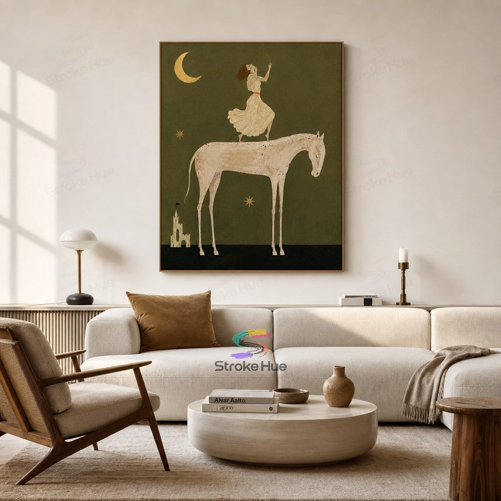 Moon Halo Maiden-Fantasy Horse Painting