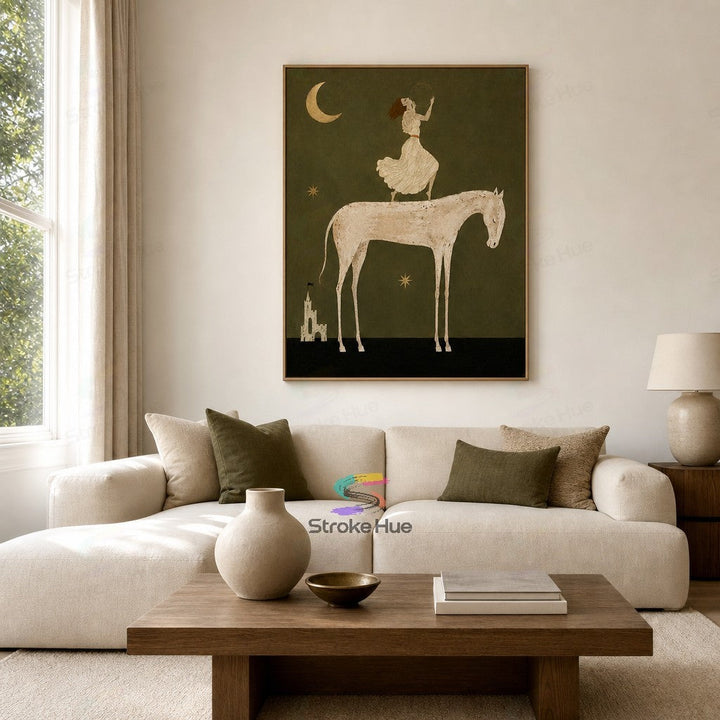 Moon Halo Maiden-Fantasy Horse Painting