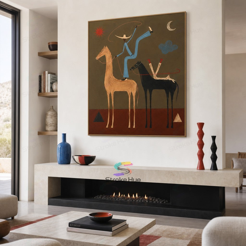 Blue Lasso Riders-Two Horse Painting