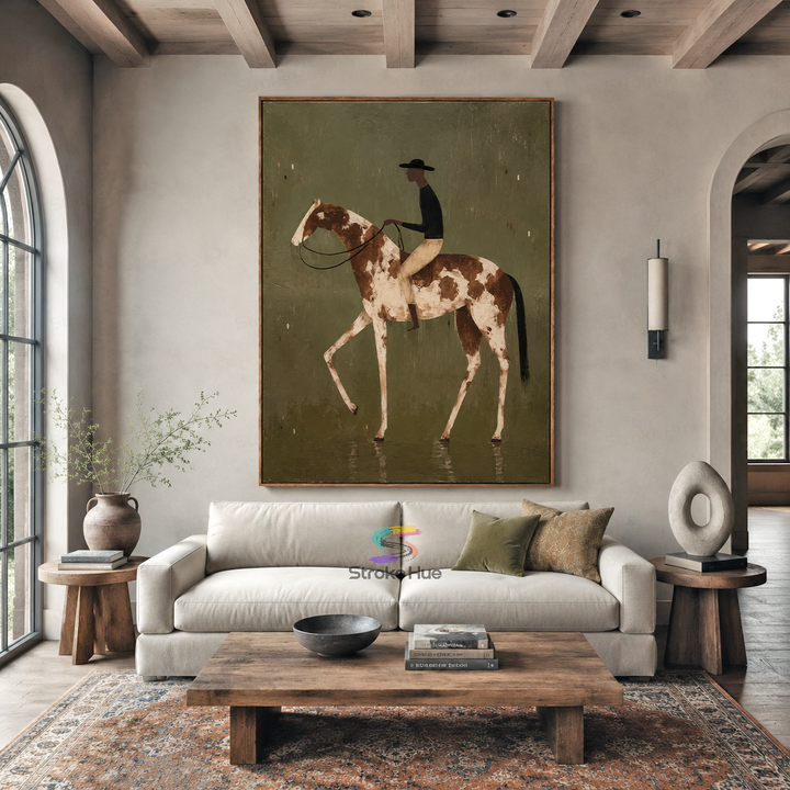 Olive Pinto Rider-Spotted Horse Painting