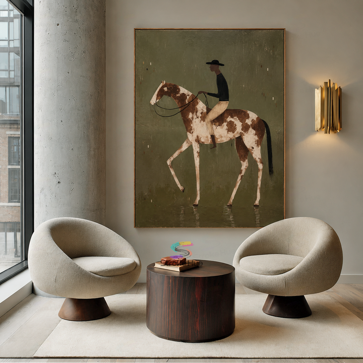 Olive Pinto Rider-Spotted Horse Painting