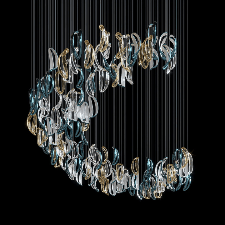 Aqua Ripple Glass Art Customize Chandelier