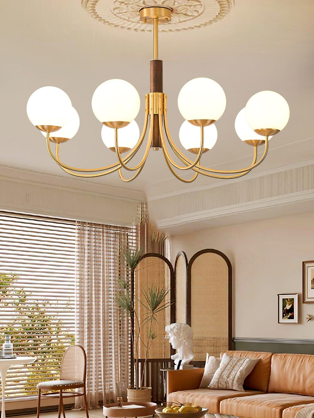 Midas Touch Walnut Sphere Ceiling fixture Chandelier