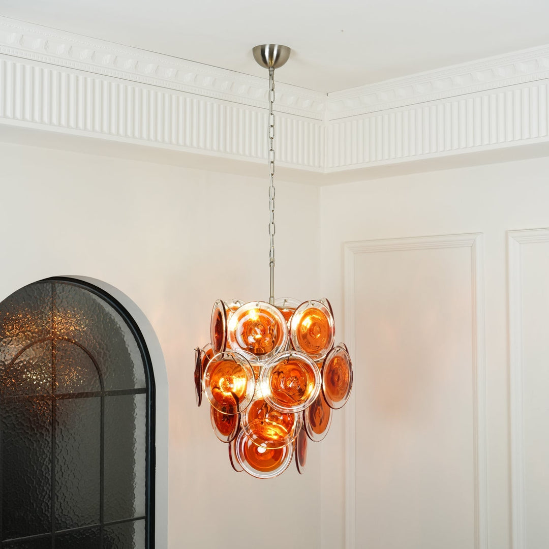 Murano Orange Disk Glass Crown Chandelier