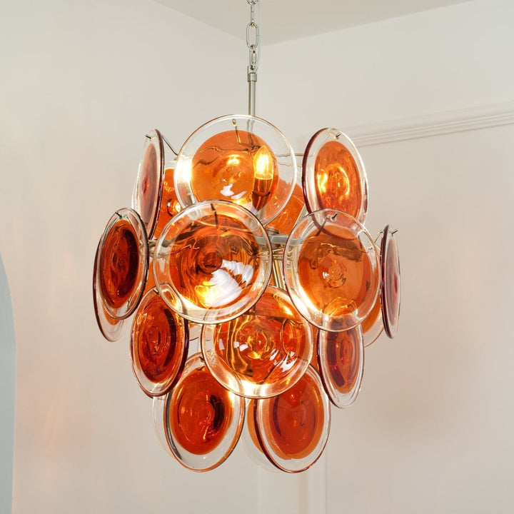 Murano Orange Disk Glass Crown Chandelier