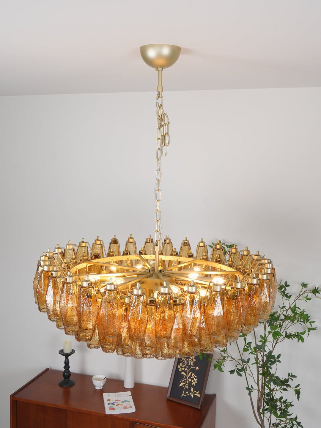 Murano Rhombus Amber Glass Crown Chandelier