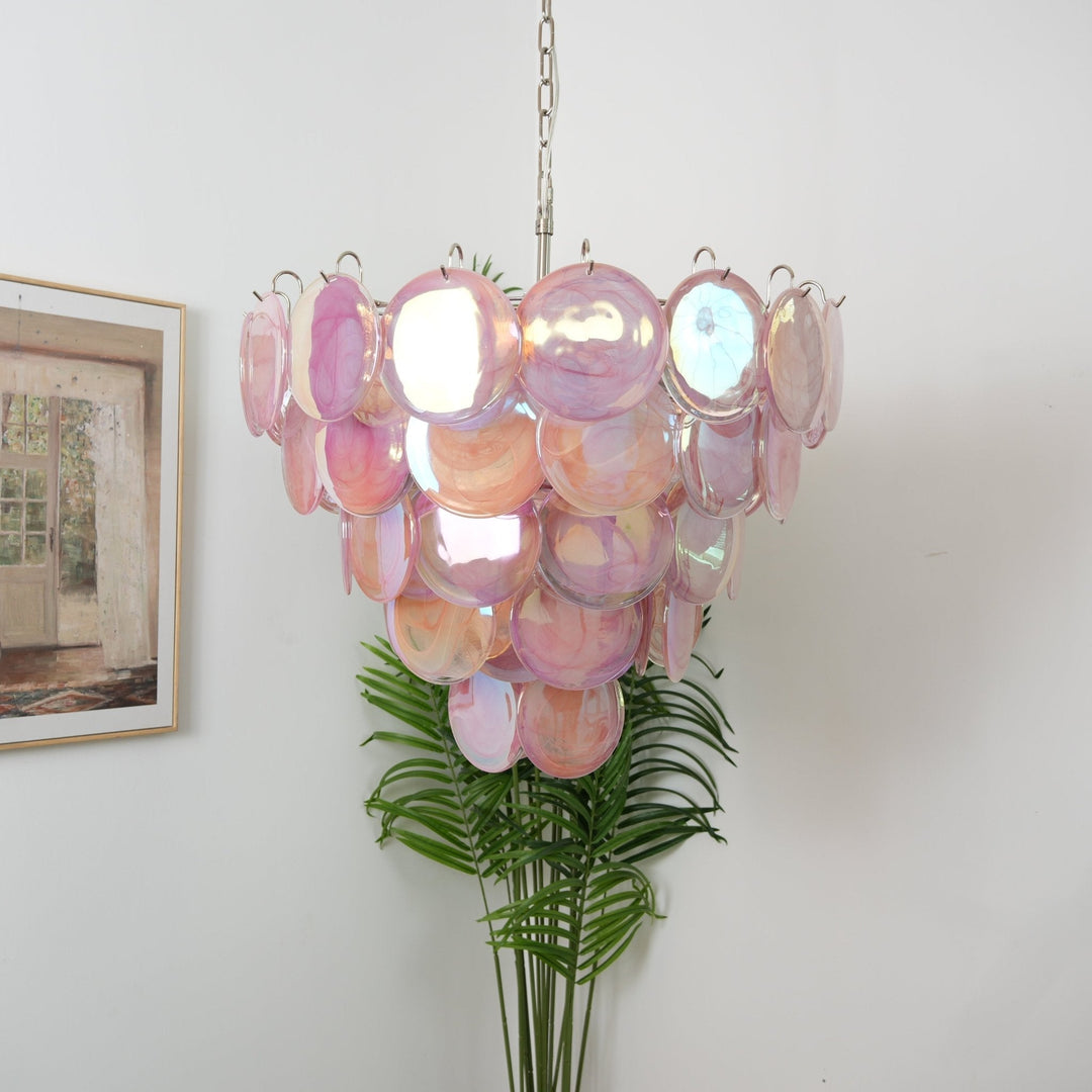 Pink Murano Disc Pendant light Chandelier