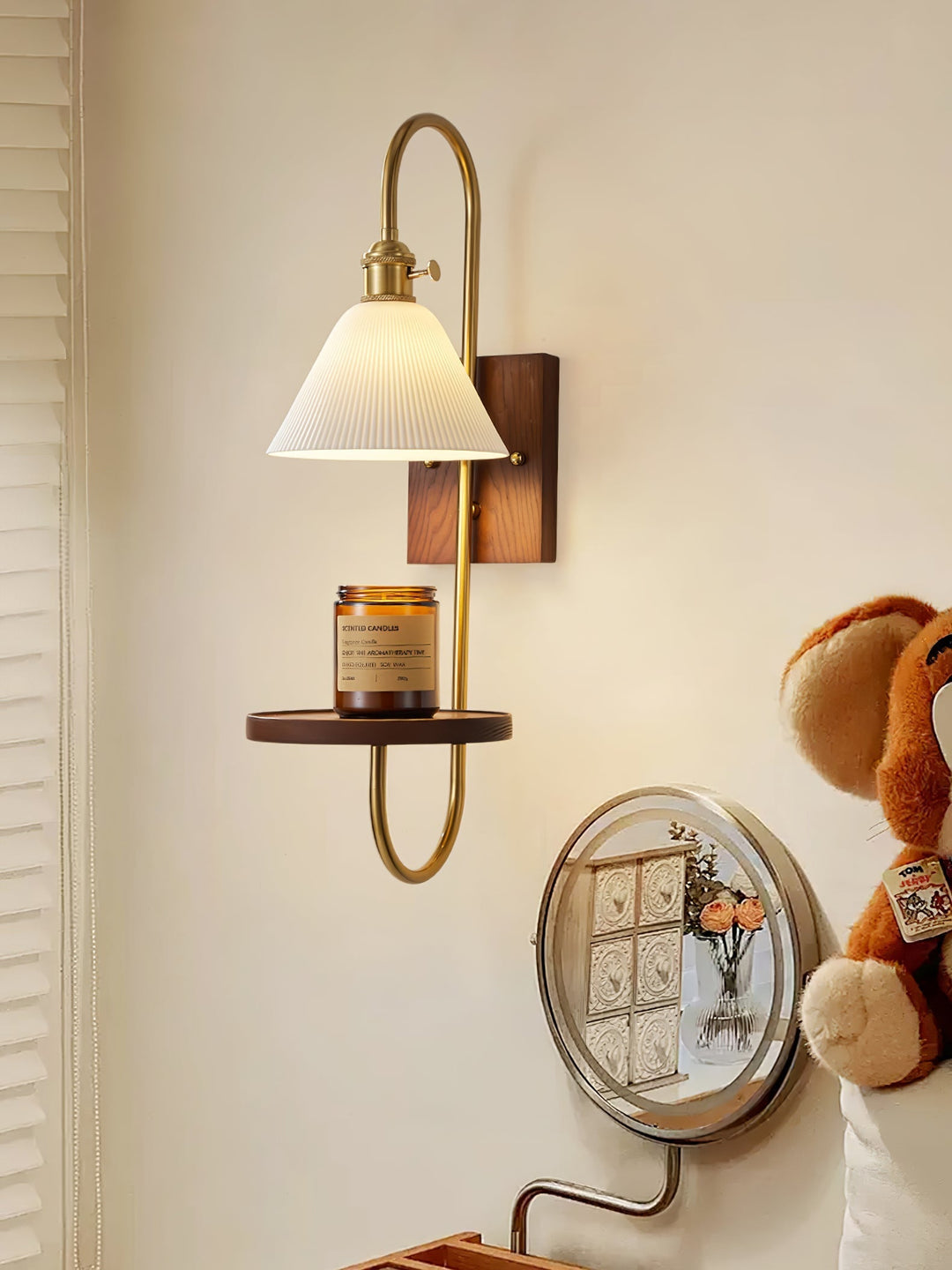 Walnut Shelf Wall light fixture Sconce