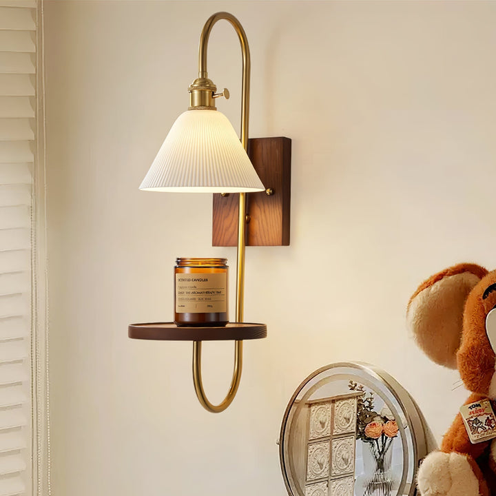Walnut Shelf Wall light fixture Sconce